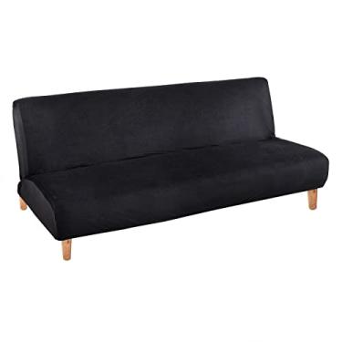 Imagem de MIFXIN Capa De Sofá Veludo Elástica Sem Braços, Futon Lavável Para Sofá, Protetor Móveis Cama Dobrável Braços (Veludo Preto)