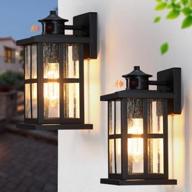 Imagem de YKLITG Pacote Com 2 Luminárias Sensor De Movimento Para Varanda Externa, Iluminação Parede Externa Do Anoitecer Ao Amanhecer, Arandela Industrial Preta Antiferrugem Porta Da Frente, Garagem, Pátio E
