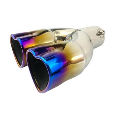Imagem de OtpOutopa Ponta De Escape Dupla Com Entrada 2,5", Modificação Universal Cano Carro, Silenciador Aço Inoxidável, Decoração Ajustável Em Formato Coração (Reta, Azul Cozido)