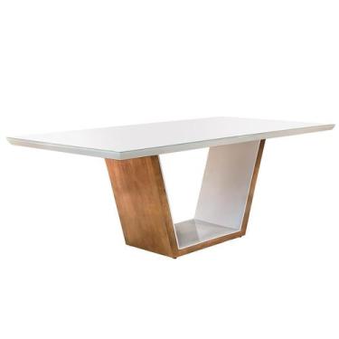 Imagem de Mesa de Jantar Retangular com Tampo de Vidro Luna Off White e Imbuia 1