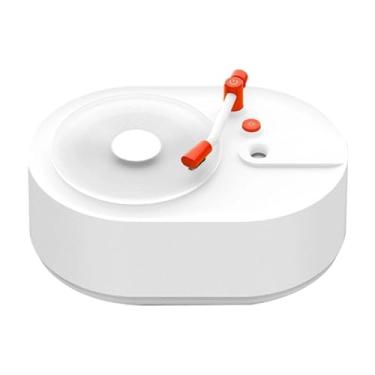 Imagem de WeiLaiKeQi Umidificador de ar em formato de toca-discos, difusor de óleos essenciais, luz ambiente, luz noturna USB, umidificador de névoa para escritório, Branco