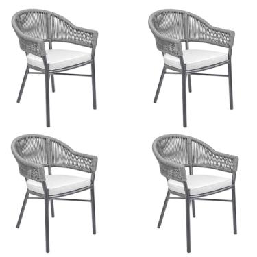 Imagem de Kit 4 Cadeiras Área Externa de Alumínio Bear com Corda Naútica Grafite G56 - Gran Belo