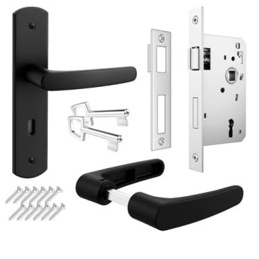 Imagem de Kit 1 Fechadura Completa Soprano Ipanema Porta Madeira Quarto Interna Maçaneta Espelho Contra Testa Chaves Parafusos