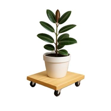 Imagem de Suporte Para Vasos 30x30cm em Madeira com Rodizios Giratórios em ABS – Suporta 80kg - Ambiente Interno/Externo - Hall | Loft | Sacada | Varanda | Moderno | Minimalista - by Ateliê TH Wood Art