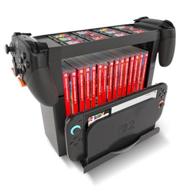 Imagem de Switch 2 Game Storage Stand – Compatible with Switch 2/Switch OLED/Switch – Holds 15 Game Boxes, 12 Game Cards, 2 Controllers & Dock – Multifunctional Organizer Rack for Nintendo Switch Accessories