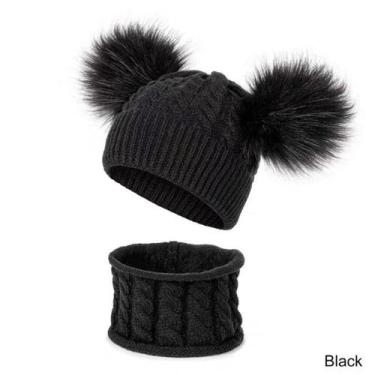 Imagem de Kit Infantil Bebê Touca Pompom Gorro Cachecol Gola Lã Inverno De Frio 