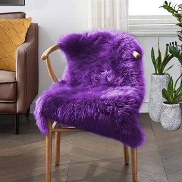 Imagem de Goolela Tapete roxo fofo de pele de carneiro sintético roxo felpudo tapete de cabeceira 5 x 7 para quarto, dormitório, decoração de quarto pequeno, tapete lavável retangular