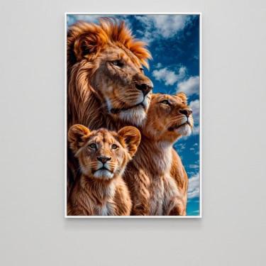 Imagem de Quadro Decorativo Família de Leão Mãe, Pai e 1 Filhote - MeMoldura, Mo