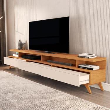 Imagem de Rack para TV 86 Polegadas Vivare 3 Gavetas Nature/Off White - Giga Móv