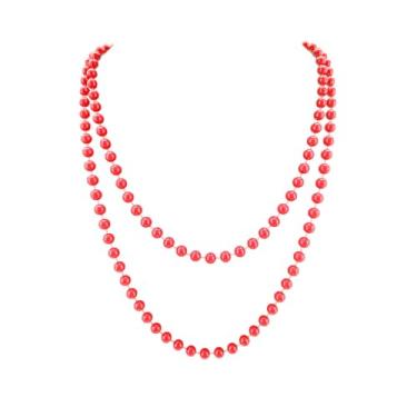 Imagem de Kicomvi Colar longo de contas neon dos anos 70 e 80 com contas de acrílico de cor brilhante para mulheres, acessórios de vestido, Plástico, Sem pedras