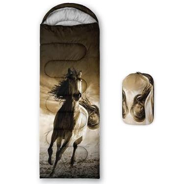 Imagem de Datura home Saco de dormir para crianças e adultos, cinza, cavalo, galope, leve, quente, portátil, uso interno, impermeável, resistente ao clima frio, saco de dormir para acampamento e caminhada