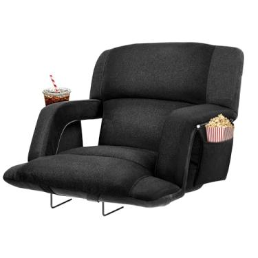 Imagem de cjdropshipping Cadeiras de arquibancada extra largas com encosto e almofadas cadeiras dobráveis de estádio, design estilo sofá, 6 posições reclináveis à prova d'água assentos de arquibancada (2, preto