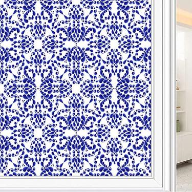 Imagem de Película de janela de privacidade de flores, textura de estilo floral, filme de vidro para sala de estar e escritório em casa, L90 x C 190 cm