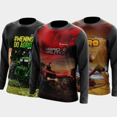 Imagem de Combo Kit 3 Camisas Agro Masculinas Manga Longa Zíper Proteção Uv Temá