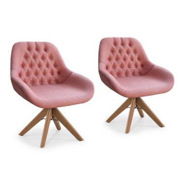 Imagem de Conjunto 2 Poltrona Base Giratória Madeira Capitonê Pandora - Zari Dec