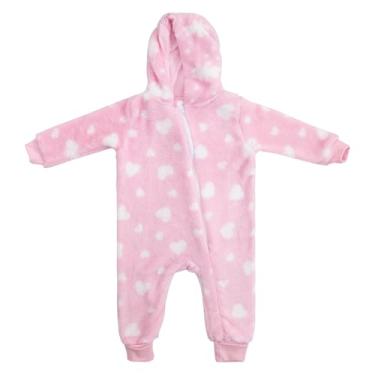 Imagem de MACACAO INFANTIL COM CAPUZ BABY JOY WEAR MICROFIBRA ESTAMPADO CORACOES ROSA P