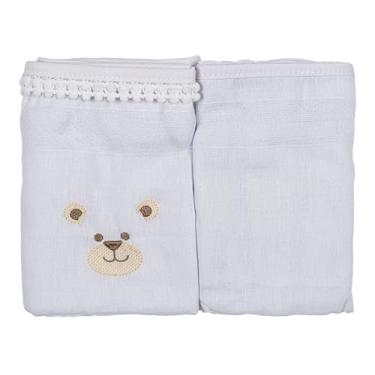 Imagem de Fralda para Bebê Luxo Pinte e Borde Bublim Petit Lisa com Bordado, pompom e Vies - pacote com 2 unidades - Urso Espaço Branco