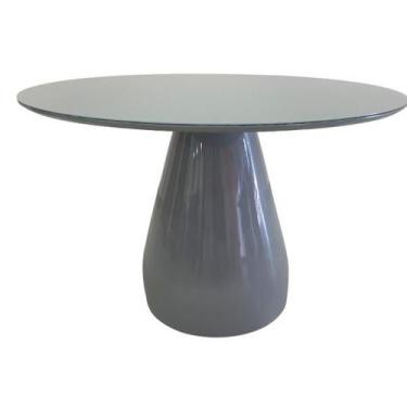 Imagem de Mesa de Jantar Cone Balonê Redonda 140 cm Tampo Laca Cinza + Vidro Bas