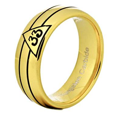 Imagem de Cloud Dancer Anéis maçônicos de 8 mm de largura de 33 graus | Anéis de grau | Anéis de carboneto de tungstênio - Gravação interna sem gravação (cúpula dourada, 14,5)