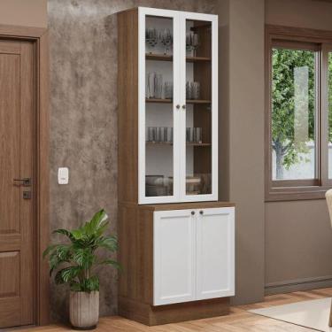 Imagem de Kit Balcão + Cristaleira 70 cm Rustic/Branco Vik Madesa 02, Rustic/Bra