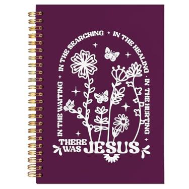Imagem de BearCake Caderno floral boêmio cristão, presentes cristãos para mulheres, cadernos bíblicos para anotações, caderno de diário bíblico, caderno espiral de capa dura "There Was Jesus" 14 x 21 cm roxo 1