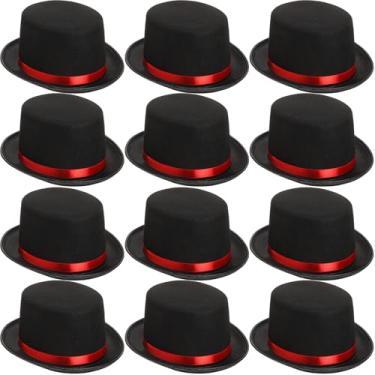 Imagem de SATINIOR Chapéus de bowler Derby pretos a granel para homens e mulheres chapéu de feltro de Halloween para cosplay, acessórios de fantasia vintage, Preto, vermelho, Red Ribbon