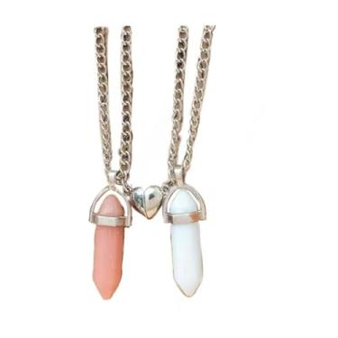 Imagem de ZNDIJE Colar magnético de coração dividido combinando com pingente de atração mútua para melhores amigos, presente de joias de amizade, Medium, Metal, Sem Pedra Preciosa