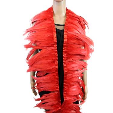 Imagem de 7 cores, 2 jardas de comprimento, 20,3 a 25,4 cm de altura, acabamento de franja de penas de galo coque, para vestido de saia, fantasia e acabamento de penas (vermelho)