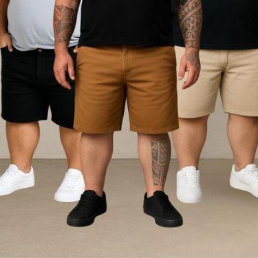 Imagem de Kit 3 Bermudas Sarja Masculina 48 Ao 58 Plus Size Extra Grande - EVOLU