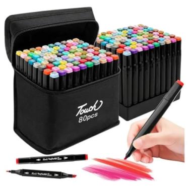 Imagem de Canetinhas Marcador Permanente com Ponta Dupla, 80 Cores, Conjunto de Canetas Coloridas