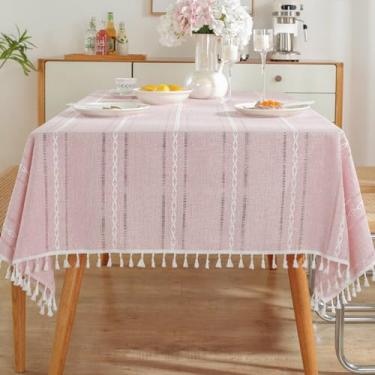 Imagem de KAIJIE Fitable Toalhas de mesa para mesas retangulares, 1 pacote - 100 x 160 cm, toalha de mesa de jacquard com listras longas de cor sólida, almofada de mesa de café, algodão, A-rosa