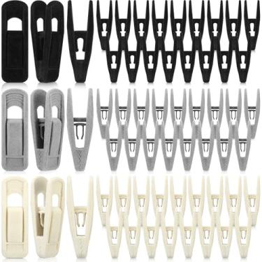 Imagem de Remerry 60 peças de clipe de veludo antiderrapante para cabide de roupas preto cinza bege grande abertura alfinete de roupas para saia calça terno pendurar comida