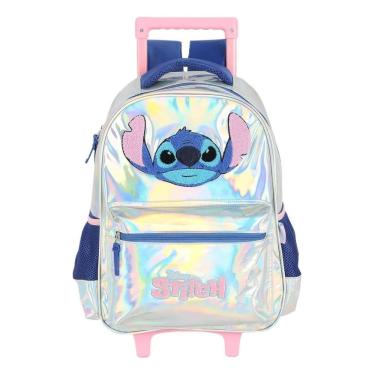 Imagem de Mochila Carrinho Escolar Juvenil Stitch Holográfica