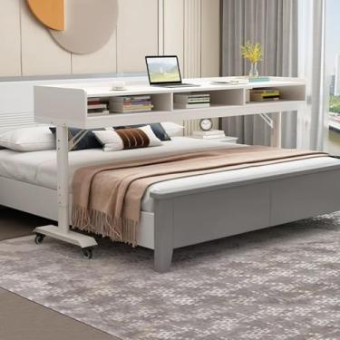 Imagem de Mesa De Cama Sobre A Mesa De Cama Com Gaveta, Mesa De Escritório Sobre A Cama Com Rolamento De 360°, Mesa De Escritório Móvel Com Cama Cruzada, Ajustável Em Altura, Para Casa, Grey, 150cm