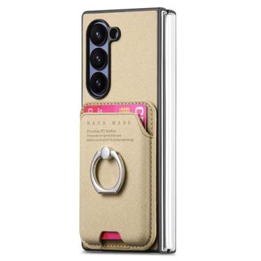 Imagem de HAOMRIYL Capa carteira para Samsung Galaxy Z Fold 7, capa magnética ultrafina suporta carregamento sem fio com suporte de anel, capa de couro, bege, ZFOLD 7