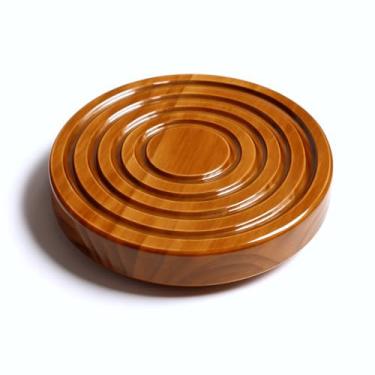 Imagem de Porta Copo Redondo Com Frisos Em Madeira Pinus Apoio De Mesa Para Drinks E Taças Cor:Pinus Com Verniz Mel;Tamanho:12x12