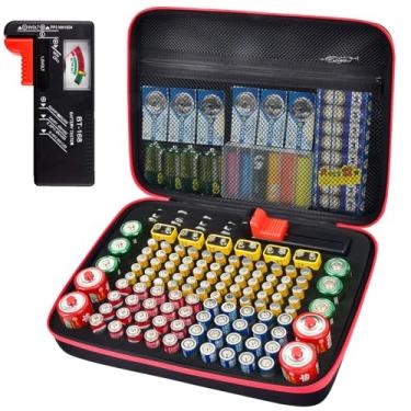Imagem de ALKOO Caixa Organizadora De Baterias Com Suporte Para Armazenamento E Testador Bt-168. Comporta Mais 136 Pilhas Aa, Aaa, Cd, 9V, 3V, Lítio (Vermelha)