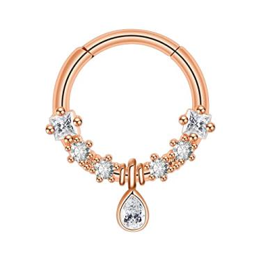 Imagem de YOFANST Septum Clicker Anel de segmento articulado de aço inoxidável 16G Opala Sol Lua Daith Cartilagem Heilx Brincos de nariz Argola, Metal, Zircônia cúbica