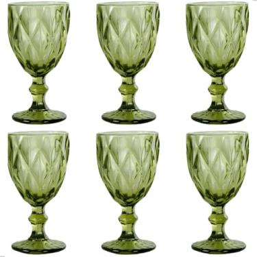 Imagem de Jogo de 6 Taças de Vidro Diamond Transparente Ambar Furta Cor Verde Azul Fume Bico De Jaca 300ml (Verde)