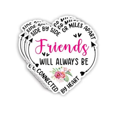Imagem de (3 peças) Adesivo Side by Side Or Miles Apart Friends Will Always Be Connected by Heart Funny Friendship Sayings Humorístico Vinil Decalque para Tumbler Laptop Tablet Garrafas de Água Livros Telefone