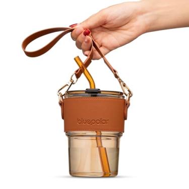 Imagem de BLUEPOLAR Copo de água de 368 g, garrafa de água com canudo e tampa à prova de poeira, copo de café e gelo copo de vidro isolado de parede dupla (âmbar com manga e alça)