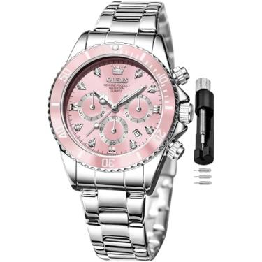 Imagem de OLEVS Relógio feminino moderno ouro rosa diamante analógico quartzo feminino relógios de pulso para mulheres vestido de luxo feminino de aço inoxidável luminoso à prova d'água data data, 5632-prata