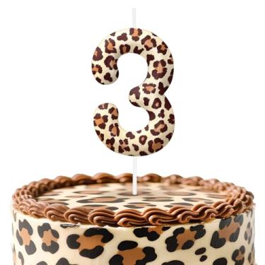 Imagem de Velas de aniversário número 3 com estampa de leopardo, topo de bolo com tema de chita para decoração de bolo para meninos e meninas, decorações de aniversário, suprimentos de festa, velas numéricas