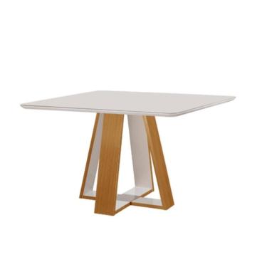Imagem de Mesa de Jantar Retangular com Tampo de Vidro Grécia Cinamomo e Off White 120cm