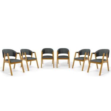 Imagem de Kit Com 6 Cadeiras Leticia Madeira Maciça Estofada Para Mesa De jantar