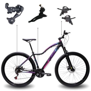 Imagem de Bicicleta Aro 29 Feminina KSW MWZA 21 Marchas Freio Hidráulico Quadro Alumínio Rebaixado MTB Câmbio Index (Preto Pink Azul, 17)