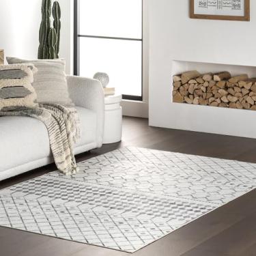 Imagem de Nuloom EMI Trellis Tapete quadrado lavável à máquina para sala de estar, quarto, sala de jantar, cinza