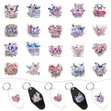 Imagem de Citações motivacionais UV DTF adesivos - 80 folhas coloridas borboleta flores UV DTF Wraps decalques para chaveiro de hotel em branco, adesivo de transferência a frio, chaveiro de motel faça você