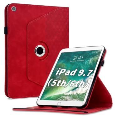 Imagem de Varohix Capa para iPad 6ª/5ª geração de 9,7 polegadas 2018/2017, iPad Air 2 / Air 1 capa protetora de couro PU com rotação de 360 graus com hibernar/despertar automático, suporte para cartão e alça de