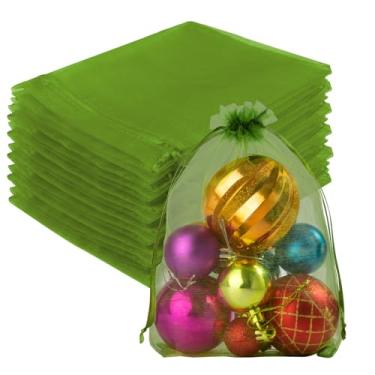 Imagem de Crweety 50 sacos de organza 15 x 23 cm, pequenos sacos de presente de malha transparente com cordão, bolsa de embalagem de sachê, bolsa de joias para Natal, lembrancinhas de festa, doces, casamento